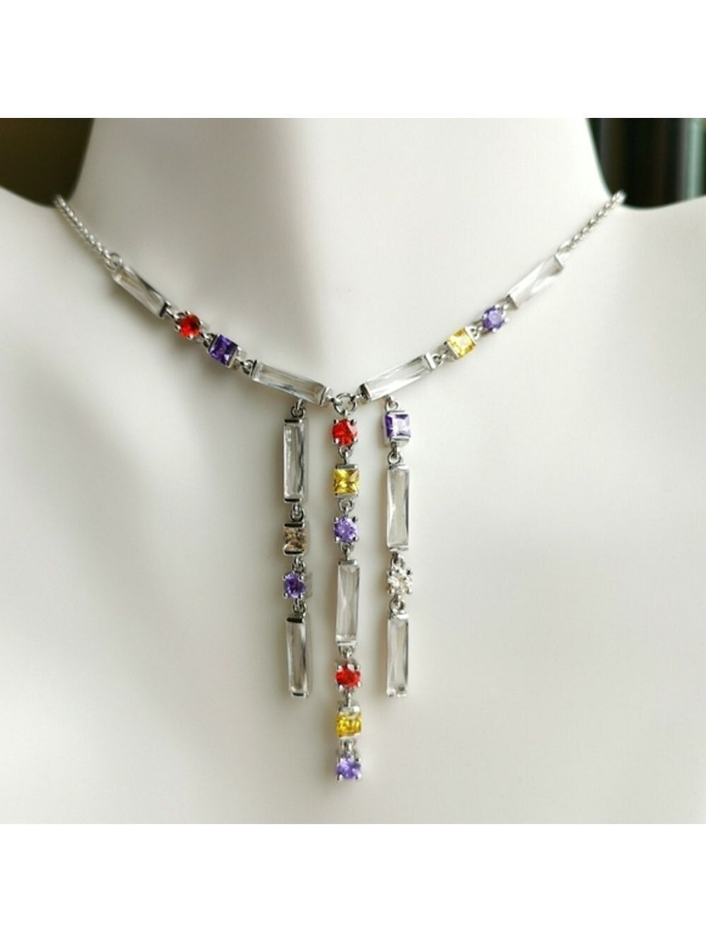 Baguette Multi Colour CZ Art Deco choker Y necklace 🆕